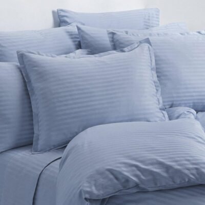 Four-piece sheet set - Dobby stripes - 100% cotton satin - 400 thread count (-size, light blue)