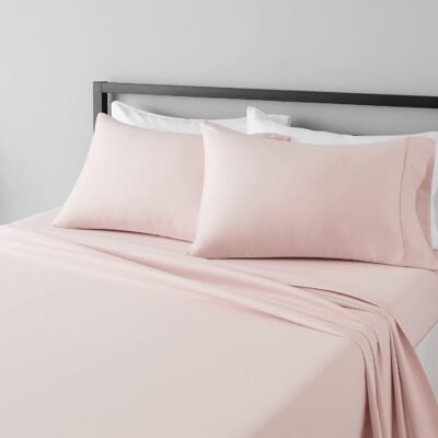Lightweight, breathable, wrinkle-resistant microfiber four-piece sheet set, 14-inch deep pockets, standard  size, blush pink, solid color