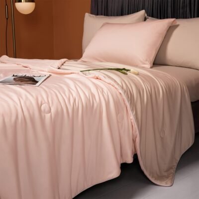 Cooling Blankets for Hot Sleepers - Cool Like Ice Cream Lightweight Blanket for Summer with  Side Cold, Cooling Comforter, Quilt, Fabric for Bed (Throw Size 47" x 59" Pink & Beige)