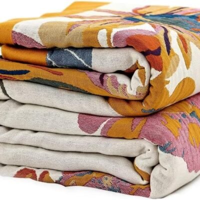 Boho Throw Blanket 100% Cotton Ultra Soft Bed Throw Large Summer Blanket Floral Bird and Butterfly Farmhouse Decor Bed Blankets,60"×80" All Season Blankets for Sofa Couch Chair