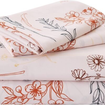 Floral Pattern  Size Sheet Set, Bohemian Floral Pattern Sheet Set, Beige Fall Bedding, Includes Sheet and Pillowcases, Soft Microfiber Material, 15-inch Extra-Deep Pocket Fitted Sheet Set, 4-Piece Set
