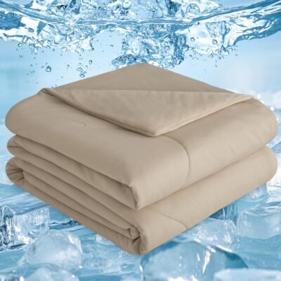 Cooling Comforter  for Hot Sleepers, Soft  Side Cooling Blanket for Night Sweats Absorbs Body Heat,  Cool Lightweight Summer Cold Comforter, 108"x90", Taupe