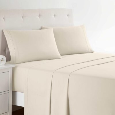 Sheet set, four-piece sheet set, deep pocket design, wrinkle-resistant, fade-resistant, stain-resistant, luxurious soft bedding, includes a sheet and pillowcases,  size, beige