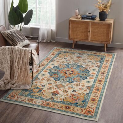 Boho Area Rug 3x5 Washable Rug Non-Slip Entryway Rug Vintage Soft Indoor  Rugs for Entrance Living Room Bedroom Bedside Kitchen Office Carpet, Red-Blue
