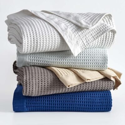100% Cotton Blanket for  Size Bed - White Waffle Weave Lightweight Summer Bed Blanket - 102x90in Prewashed Breathable, Woven, Layering Blanket (, White)