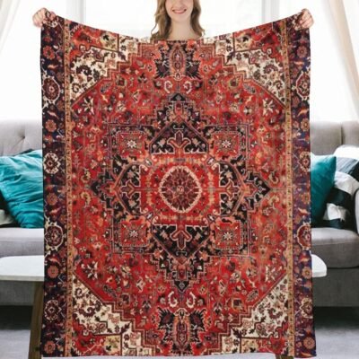 Antique Vintage Boho Persian Carpet Flannel Fleece Throw Blankets 50"X40" Lightweight Fluffy Winter Fall Blanket Cozy Soft Fuzzy Plush Home Decor for Couch Bed Sofa Bedroom Living Room Travel