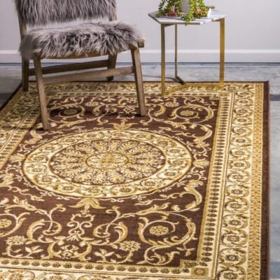 Traditional Classic Medallion Floral Motif Area Rug (2' 2 x 3' 0 Rectangular, Brown/ Ivory)