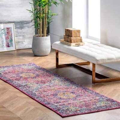 Paisley Vintage Persian Area Rug, 2' x 6', Verona Fuchsia