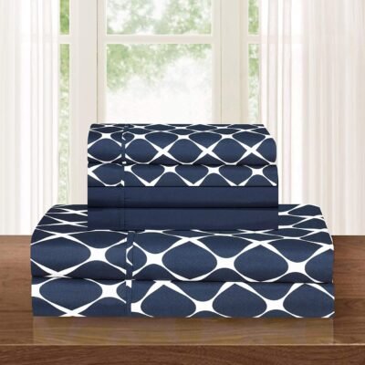 Luxury Soft and Comfortable 4-Piece Sheet Set, Milan Collection, Wrinkle-resistant Plaid Pattern - 1500 Egyptian cotton quality microfiber bedding set, single//single, navy blue