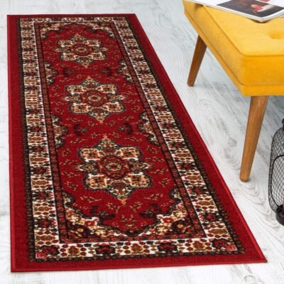 Oriental Traditional 2x10 Non-Skid (Non-Slip) Low Profile Pile Rubber Bac Indoor Area Runner Rugs (Maroon, 2' x 10')