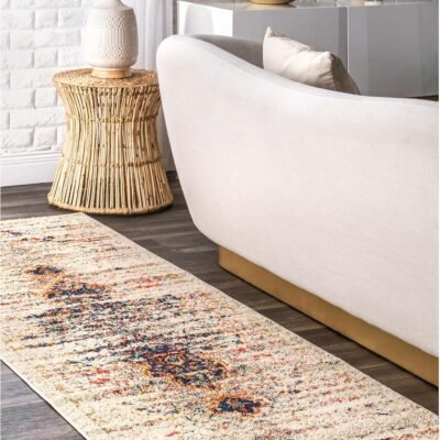 Distressed Persian Runner Rug, 2 ft 6 in x 10 ft, Sand