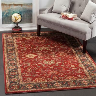 Rug - 3' x 5', Red & Navy, Traditional Oriental Design, Non-Shedding & Easy Care, Ideal for High Traffic Areas in Entryway, Living Room, Bedroom