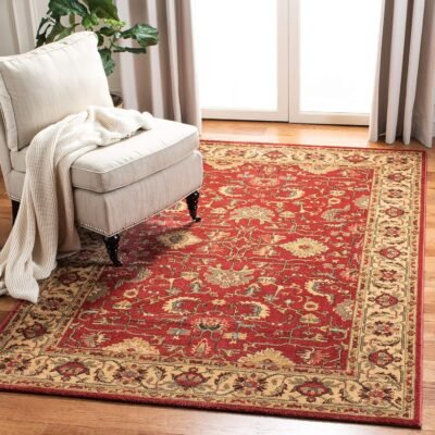 Rug - 3' x 5', Red & Beige, Traditional Oriental Design, Non-Shedding & Easy Care, Ideal for High Traffic Areas in Entryway, Living Room, Bedroom